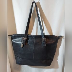 Tignanello Black Leather Large Totebag With Double Straps EUC
